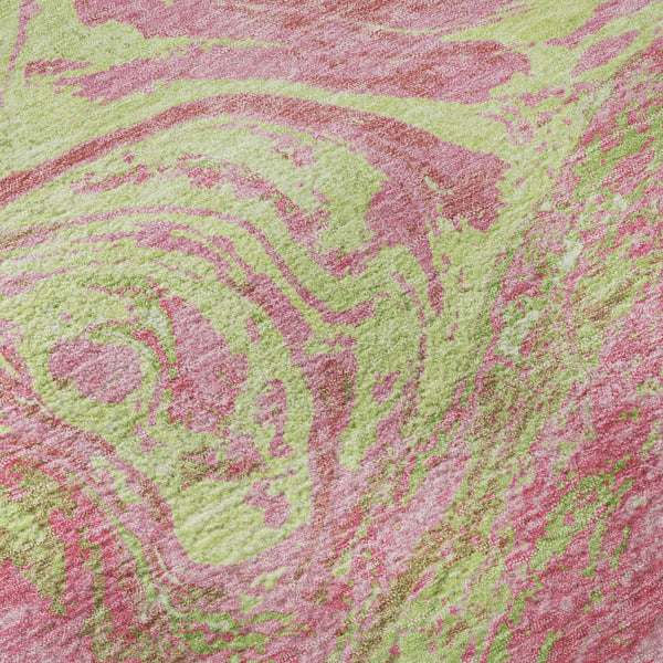 HomeRoots 8' X 10' Washable Abstract Area Rug in Pink, Artichoke Green & Ivory - UV Protected & Durable Design 683145