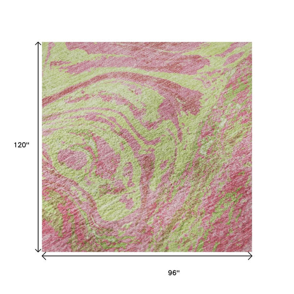 HomeRoots 8' X 10' Washable Abstract Area Rug in Pink, Artichoke Green & Ivory - UV Protected & Durable Design 683145