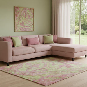 HomeRoots 8' X 10' Washable Abstract Area Rug in Pink, Artichoke Green & Ivory - UV Protected & Durable Design 683145