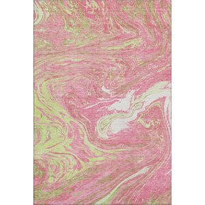 HomeRoots 9' X 12' Washable Abstract Area Rug in Pink, Artichoke Green, Ivory – UV Protection & Stain Resistant! 683146