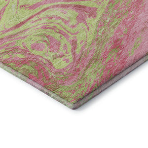 HomeRoots 9' X 12' Washable Abstract Area Rug in Pink, Artichoke Green, Ivory – UV Protection & Stain Resistant! 683146