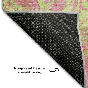 HomeRoots 10' X 14' Abstract Washable Area Rug in Pink & Artichoke Green - UV Protected, Stain-Resistant Style 683147