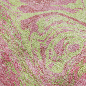 HomeRoots 10' X 14' Abstract Washable Area Rug in Pink & Artichoke Green - UV Protected, Stain-Resistant Style 683147