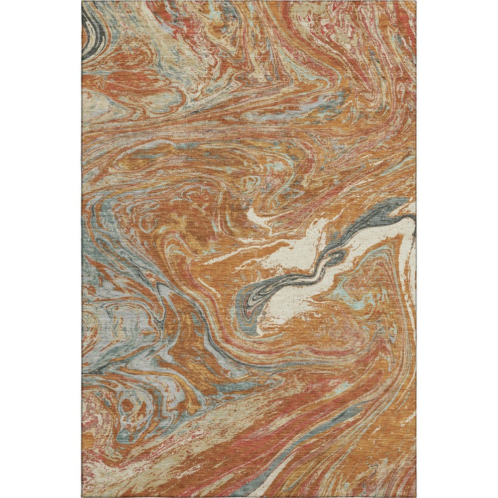 HomeRoots 5' X 8' Abstract Rust Gray Ivory Area Rug - Washable, UV Protected, Perfect for High-Traffic Homes! 683149