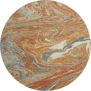 HomeRoots 8' Washable Round Rug in Rust Gray & Ivory – Durable, UV-Protected, Stain-Resistant for Busy Homes! 683150