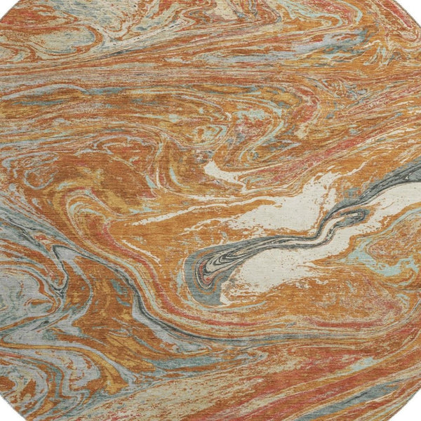 HomeRoots 8' Washable Round Rug in Rust Gray & Ivory – Durable, UV-Protected, Stain-Resistant for Busy Homes! 683150