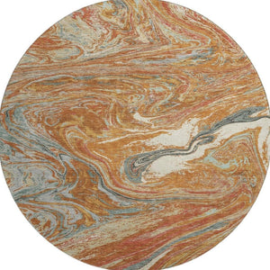 HomeRoots 8' Washable Round Rug in Rust Gray & Ivory – Durable, UV-Protected, Stain-Resistant for Busy Homes! 683150