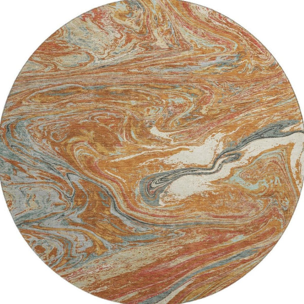 HomeRoots 8' Washable Round Rug in Rust Gray & Ivory – Durable, UV-Protected, Stain-Resistant for Busy Homes! 683150