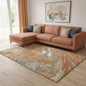 HomeRoots 8' X 10' Abstract Rust Gray and Ivory Area Rug – Durable, Washable, UV-Protected for Modern Homes 683151