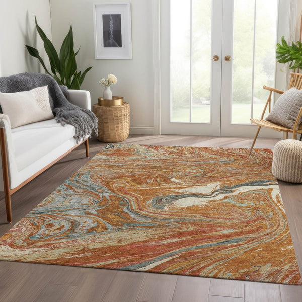HomeRoots 8' X 10' Abstract Rust Gray and Ivory Area Rug – Durable, Washable, UV-Protected for Modern Homes 683151