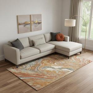 HomeRoots 9' X 12' Abstract Rust Gray Ivory Area Rug - Washable, UV Resistant, Perfect for High-Traffic Areas 683152