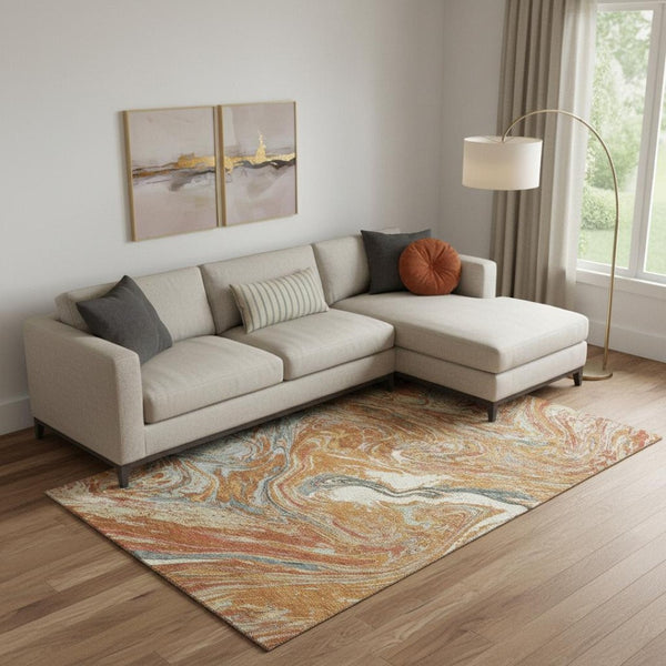 HomeRoots 9' X 12' Abstract Rust Gray Ivory Area Rug - Washable, UV Resistant, Perfect for High-Traffic Areas 683152