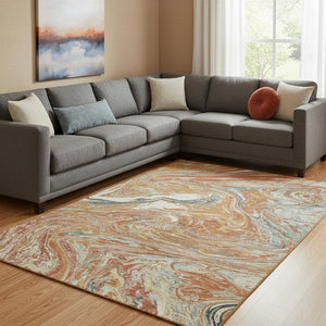 HomeRoots 10' X 14' Stylish Rust Gray Ivory Abstract Area Rug - Washable, UV Protected & Perfect for Any Room! 683153