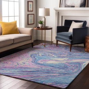HomeRoots 5' X 8' Sky Blue Lavender Ivory Abstract Area Rug - Washable, UV Protected, Soft & Stylish Design! 683155