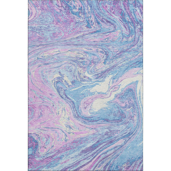 HomeRoots 5' X 8' Sky Blue Lavender Ivory Abstract Area Rug - Washable, UV Protected, Soft & Stylish Design! 683155