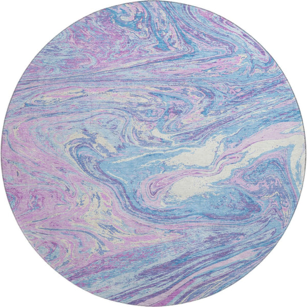 HomeRoots 8' Sky Blue Lavender Abstract Round Rug – Washable, UV Protected, Durable for High-Traffic Areas 683156