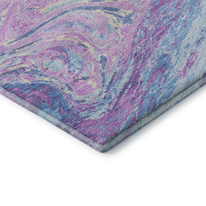 HomeRoots 8' Sky Blue Lavender Abstract Round Rug – Washable, UV Protected, Durable for High-Traffic Areas 683156
