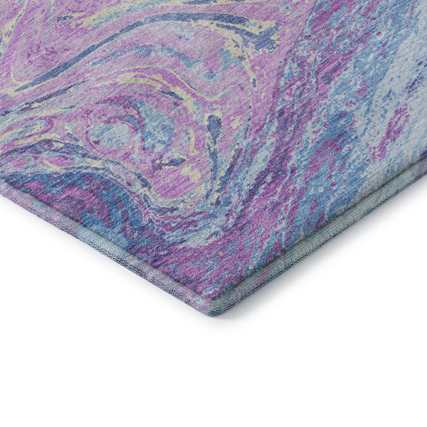 HomeRoots 8' Sky Blue Lavender Abstract Round Rug – Washable, UV Protected, Durable for High-Traffic Areas 683156