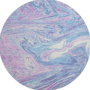 HomeRoots 8' Sky Blue Lavender Abstract Round Rug – Washable, UV Protected, Durable for High-Traffic Areas 683156
