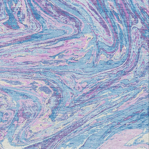 HomeRoots 8' X 10' Sky Blue, Lavender & Ivory Abstract Washable Area Rug with UV Protection for Modern Homes 683157