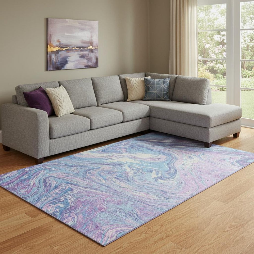 HomeRoots 10' X 14' Sky Blue Lavender Ivory Washable Area Rug – UV Protected, Durable & Stylish for High-Traffic Spaces 683159