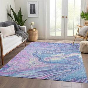 HomeRoots 10' X 14' Sky Blue Lavender Ivory Washable Area Rug – UV Protected, Durable & Stylish for High-Traffic Spaces 683159