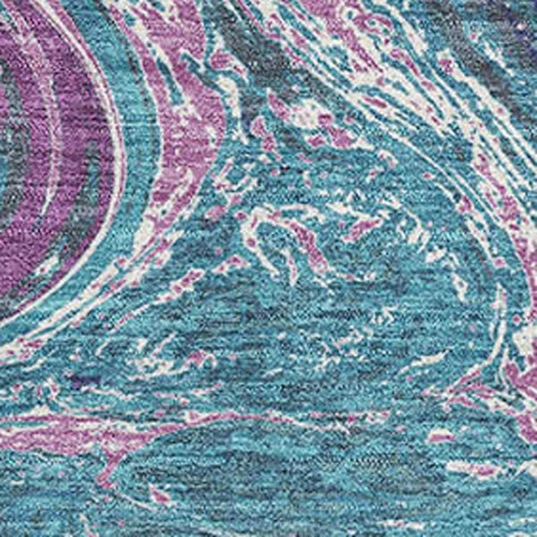 HomeRoots 5' X 8' Vibrant Teal, Purple & Ivory Abstract Area Rug - Washable, UV-Protected & Stain-Resistant! 683161