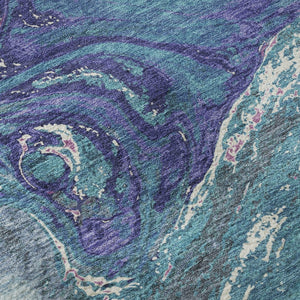 HomeRoots 8' Teal Purple Ivory Abstract Washable Round Rug – Durable, Stain-Resistant, UV Protected for Homes 683162