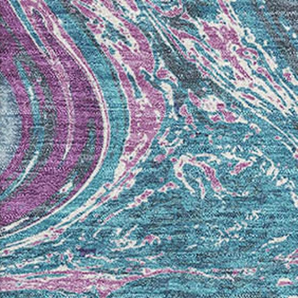 HomeRoots 8' X 10' Bold Teal Purple Ivory Abstract Area Rug - Washable, UV Protected, Perfect for High Traffic! 683163