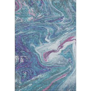 HomeRoots 9' X 12' Teal Purple Ivory Abstract Area Rug - Durable, Washable, UV Protected for Modern Living Spaces 683164
