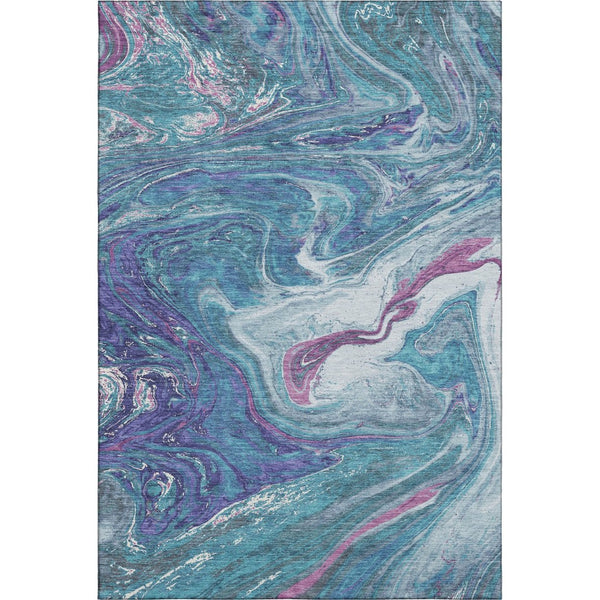 HomeRoots 9' X 12' Teal Purple Ivory Abstract Area Rug - Durable, Washable, UV Protected for Modern Living Spaces 683164