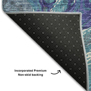 HomeRoots 9' X 12' Teal Purple Ivory Abstract Area Rug - Durable, Washable, UV Protected for Modern Living Spaces 683164