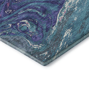 HomeRoots 9' X 12' Teal Purple Ivory Abstract Area Rug - Durable, Washable, UV Protected for Modern Living Spaces 683164