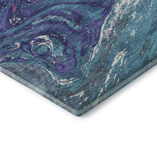 HomeRoots 9' X 12' Teal Purple Ivory Abstract Area Rug - Durable, Washable, UV Protected for Modern Living Spaces 683164