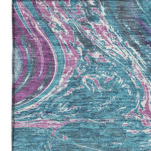 HomeRoots 9' X 12' Teal Purple Ivory Abstract Area Rug - Durable, Washable, UV Protected for Modern Living Spaces 683164