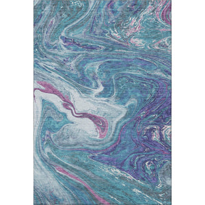 HomeRoots 9' X 12' Teal Purple Ivory Abstract Area Rug - Durable, Washable, UV Protected for Modern Living Spaces 683164