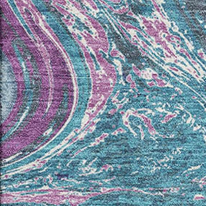 HomeRoots 10' X 14' Teal Purple Ivory Abstract Area Rug - Washable, UV Protected, Ideal for High-Traffic Spaces 683165