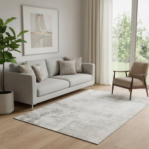 HomeRoots 5' X 8' Beige and Ivory Abstract Washable Area Rug - Stylish, Durable, UV-Protected for All Spaces! 683167