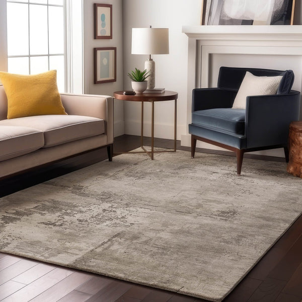 HomeRoots 5' X 8' Beige and Ivory Abstract Washable Area Rug - Stylish, Durable, UV-Protected for All Spaces! 683167