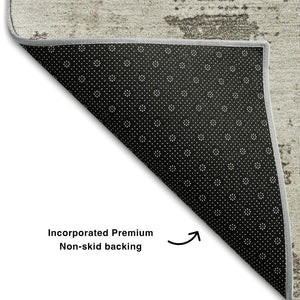 HomeRoots 5' X 8' Beige and Ivory Abstract Washable Area Rug - Stylish, Durable, UV-Protected for All Spaces! 683167