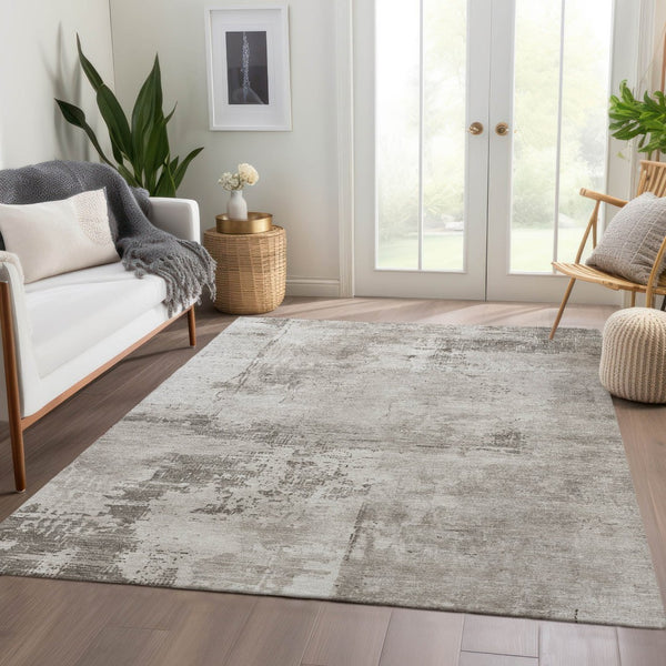 HomeRoots 5' X 8' Beige and Ivory Abstract Washable Area Rug - Stylish, Durable, UV-Protected for All Spaces! 683167