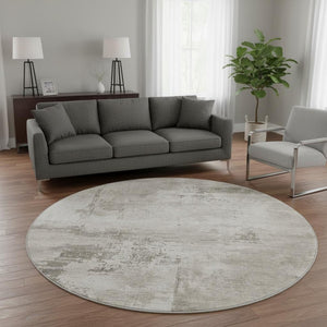 HomeRoots 8' Beige and Ivory Abstract Round Rug – Washable, UV-Protected, Durable for Indoor & Outdoor Spaces 683168
