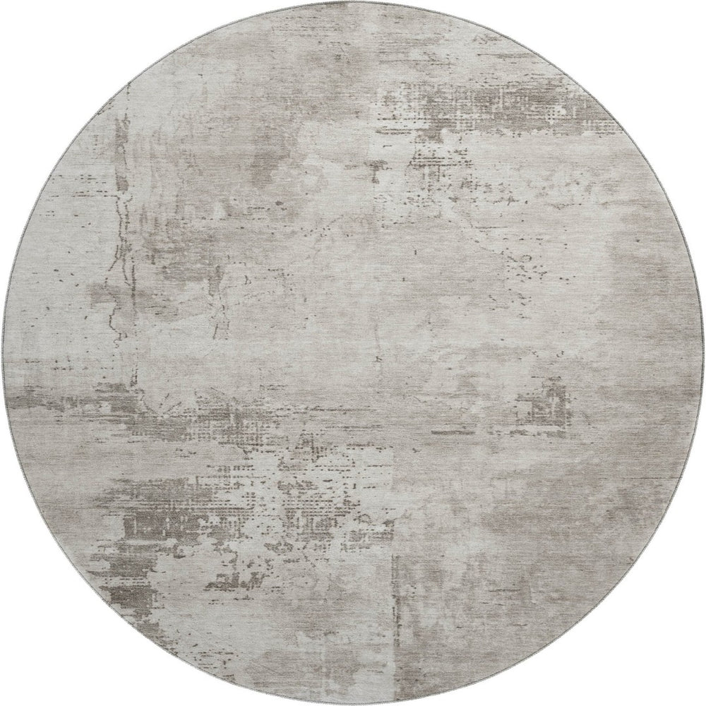 HomeRoots 8' Beige and Ivory Abstract Round Rug – Washable, UV-Protected, Durable for Indoor & Outdoor Spaces 683168