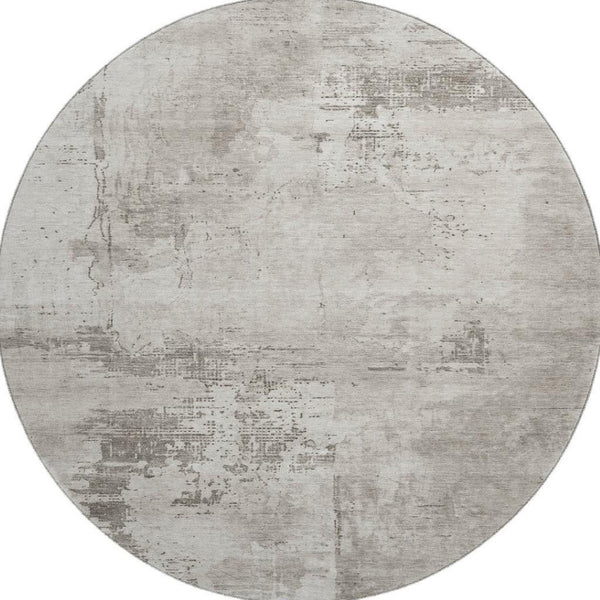 HomeRoots 8' Beige and Ivory Abstract Round Rug – Washable, UV-Protected, Durable for Indoor & Outdoor Spaces 683168