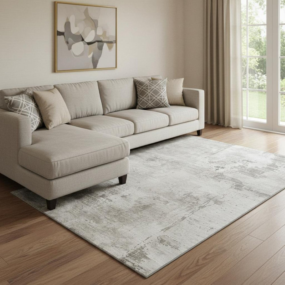 HomeRoots 8' X 10' Beige and Ivory Abstract Area Rug - Washable, UV Protected, Durable & Stylish for Homes 683169