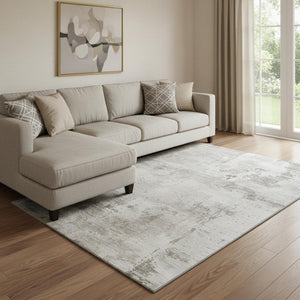 HomeRoots 8' X 10' Beige and Ivory Abstract Area Rug - Washable, UV Protected, Durable & Stylish for Homes 683169