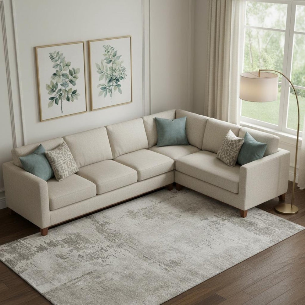 HomeRoots 9' X 12' Beige and Ivory Abstract Area Rug - Washable, UV Protected, Pet-Friendly for Modern Homes 683170