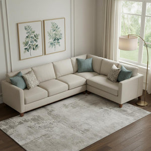 HomeRoots 9' X 12' Beige and Ivory Abstract Area Rug - Washable, UV Protected, Pet-Friendly for Modern Homes 683170