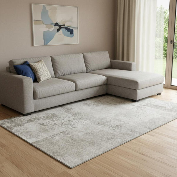 HomeRoots 10' Beige & Ivory Washable Area Rug - Stylish, Durable, UV-Protected for Modern Living Spaces 683171