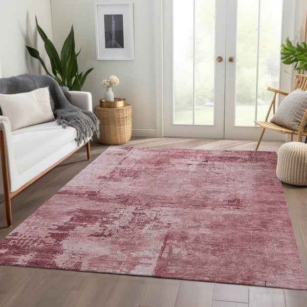 HomeRoots 5' X 8' Blush & Mauve Abstract Washable Area Rug - Durable, UV-Protected for Modern Living Spaces 683173